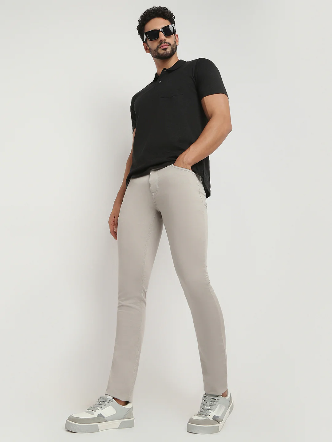 Colorplus Men Grey Dobby Mid Rise Slim Fit Cotton Blend Trouser - Image 5