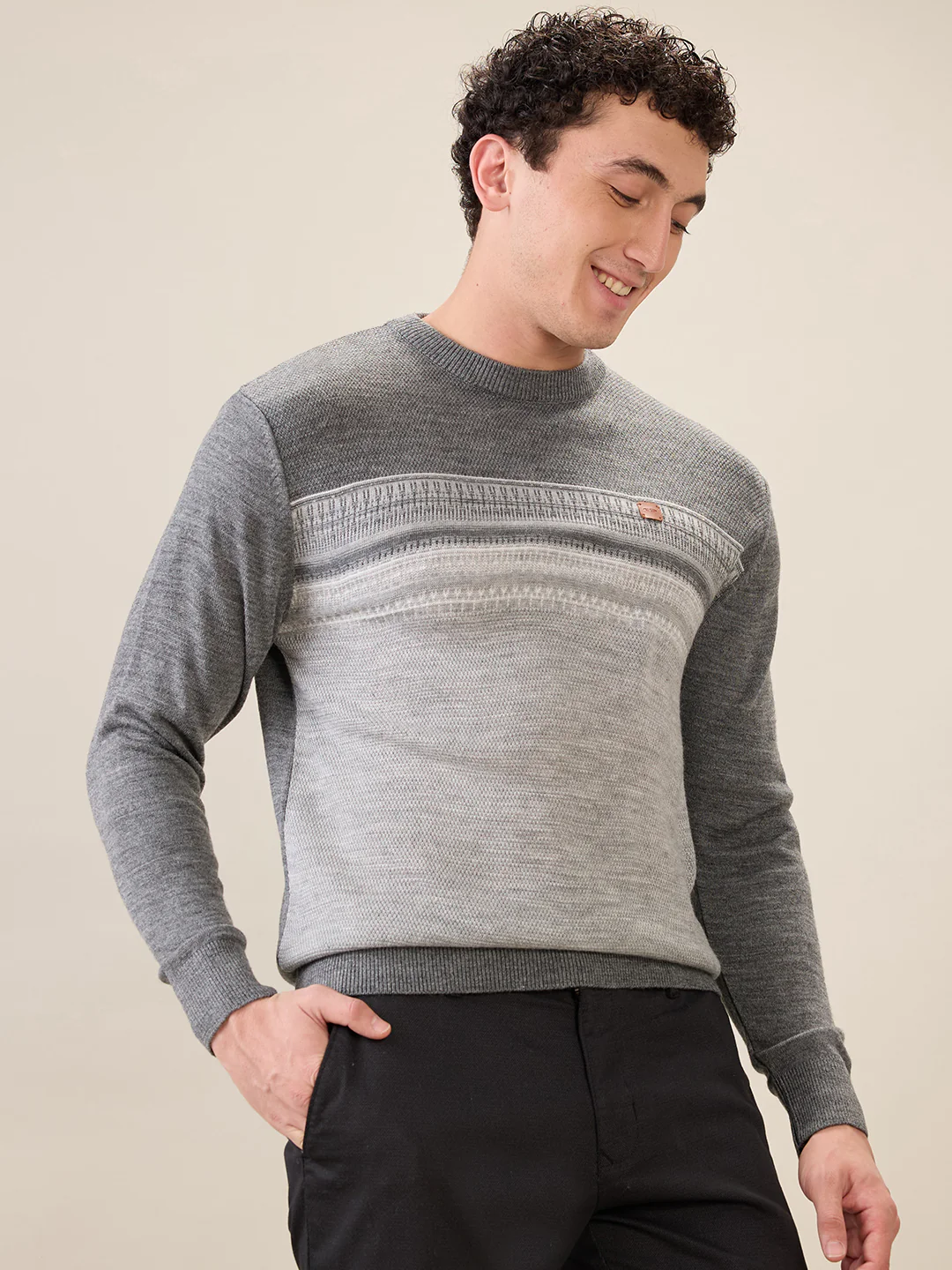 Colorplus Men Grey Jacquard Regular Fit Acrylic Sweatshirt - Image 2