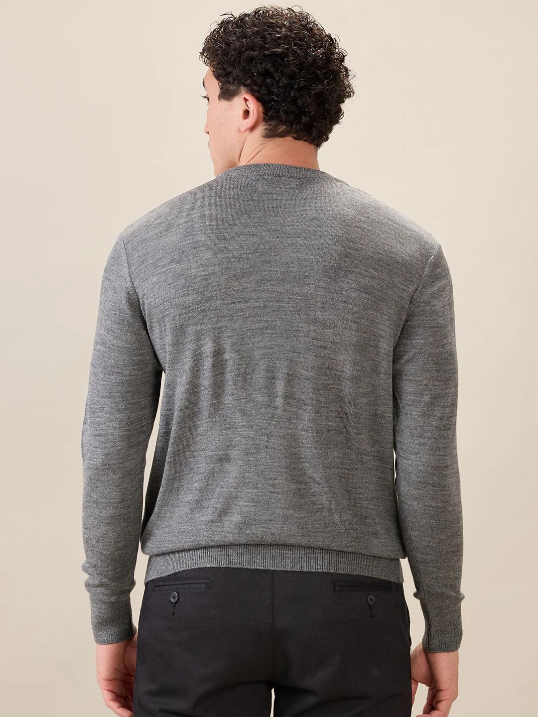 Colorplus Men Grey Jacquard Regular Fit Acrylic Sweatshirt - Image 4