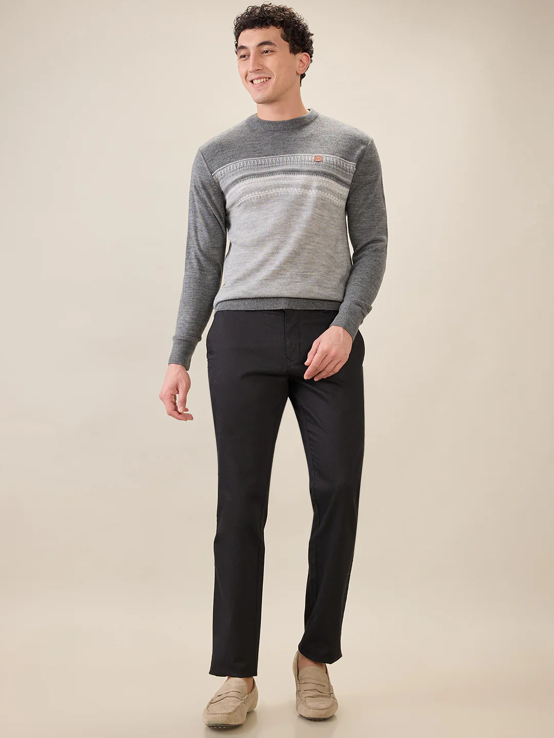 Colorplus Men Grey Jacquard Regular Fit Acrylic Sweatshirt - Image 5