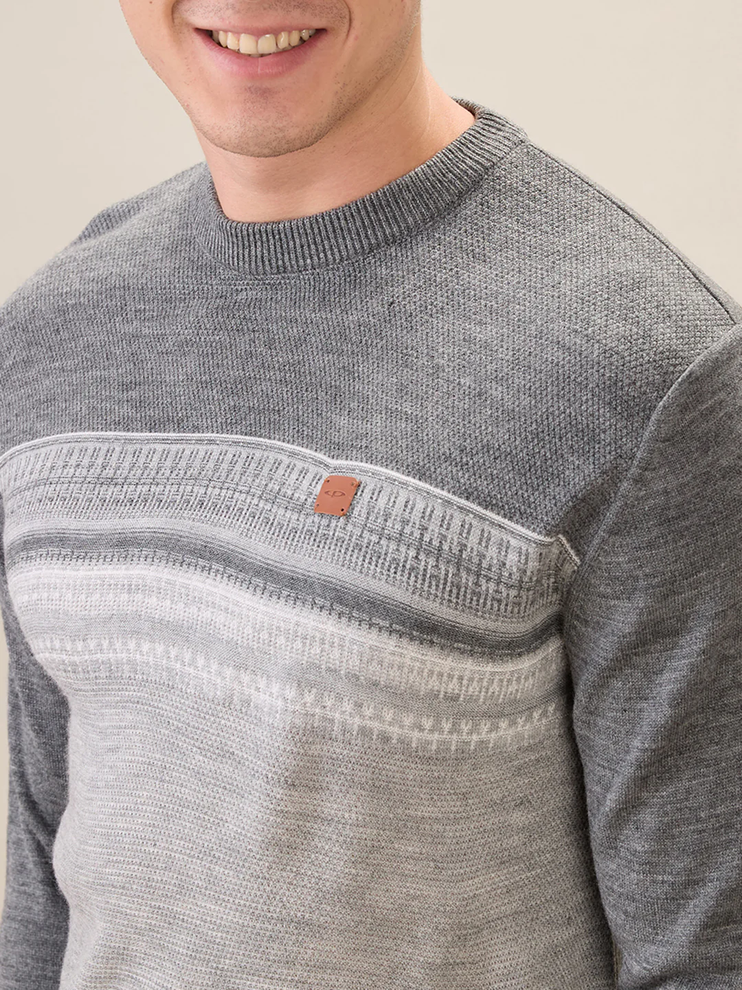 Colorplus Men Grey Jacquard Regular Fit Acrylic Sweatshirt - Image 6