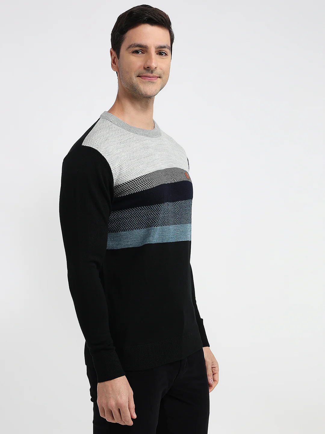 Colorplus Men Grey Jacquard Regular Fit Acrylic Sweatshirt - Image 3