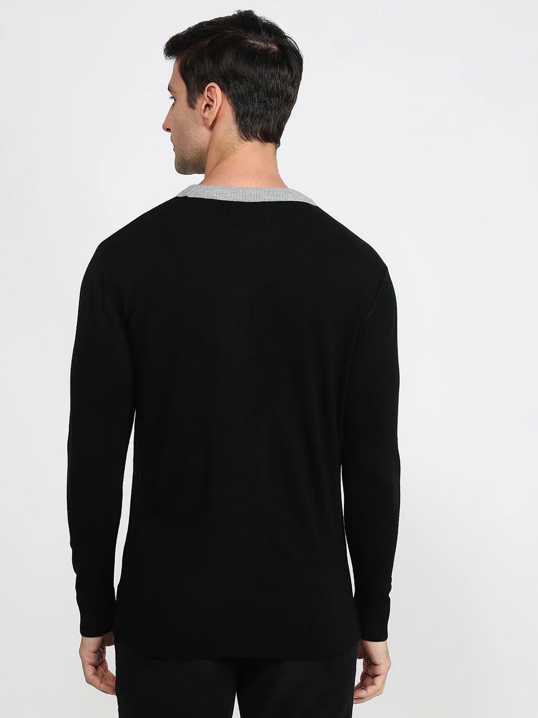 Colorplus Men Grey Jacquard Regular Fit Acrylic Sweatshirt - Image 4