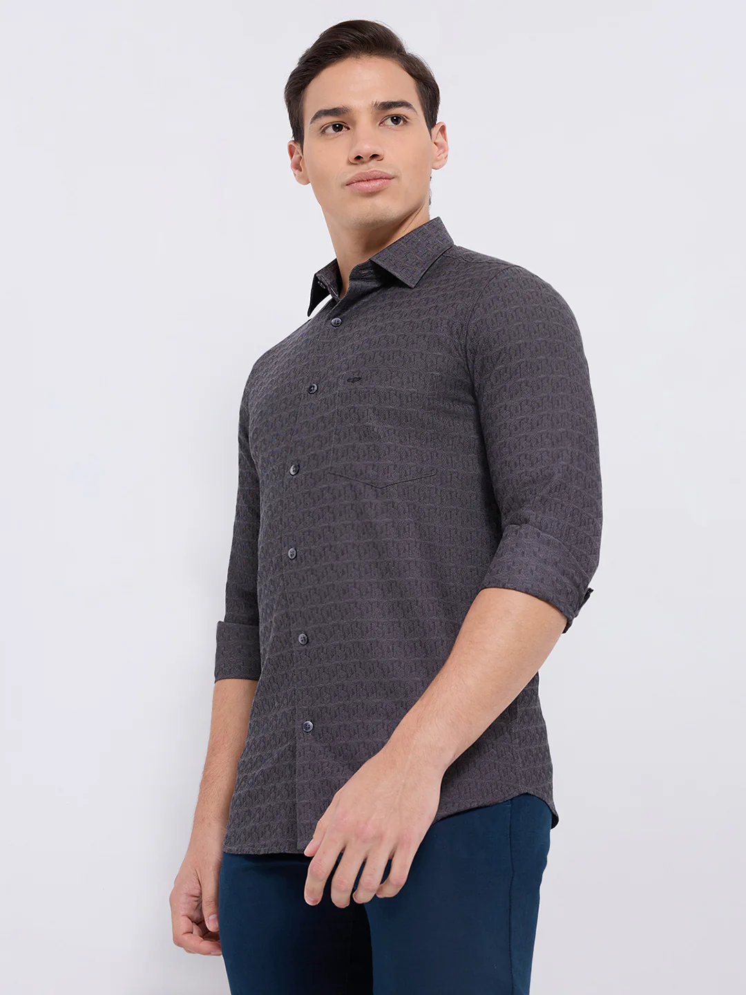 Colorplus Men Grey Jacquard Regular Fit Cotton Casual Shirt - Image 3