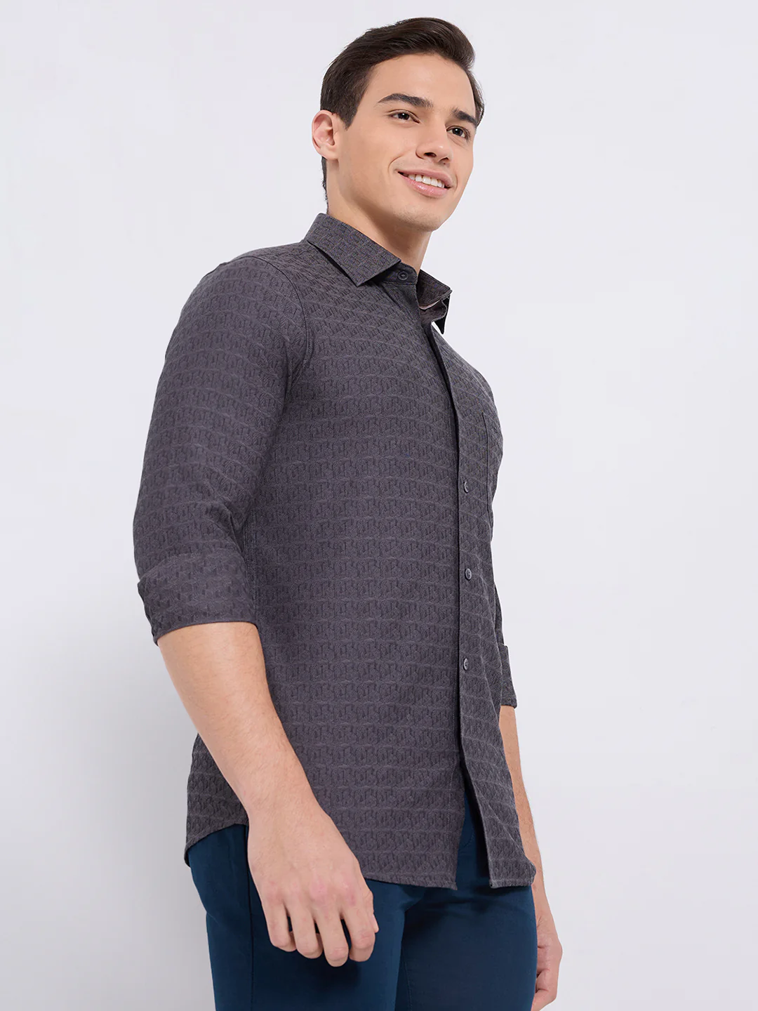 Colorplus Men Grey Jacquard Regular Fit Cotton Casual Shirt - Image 4