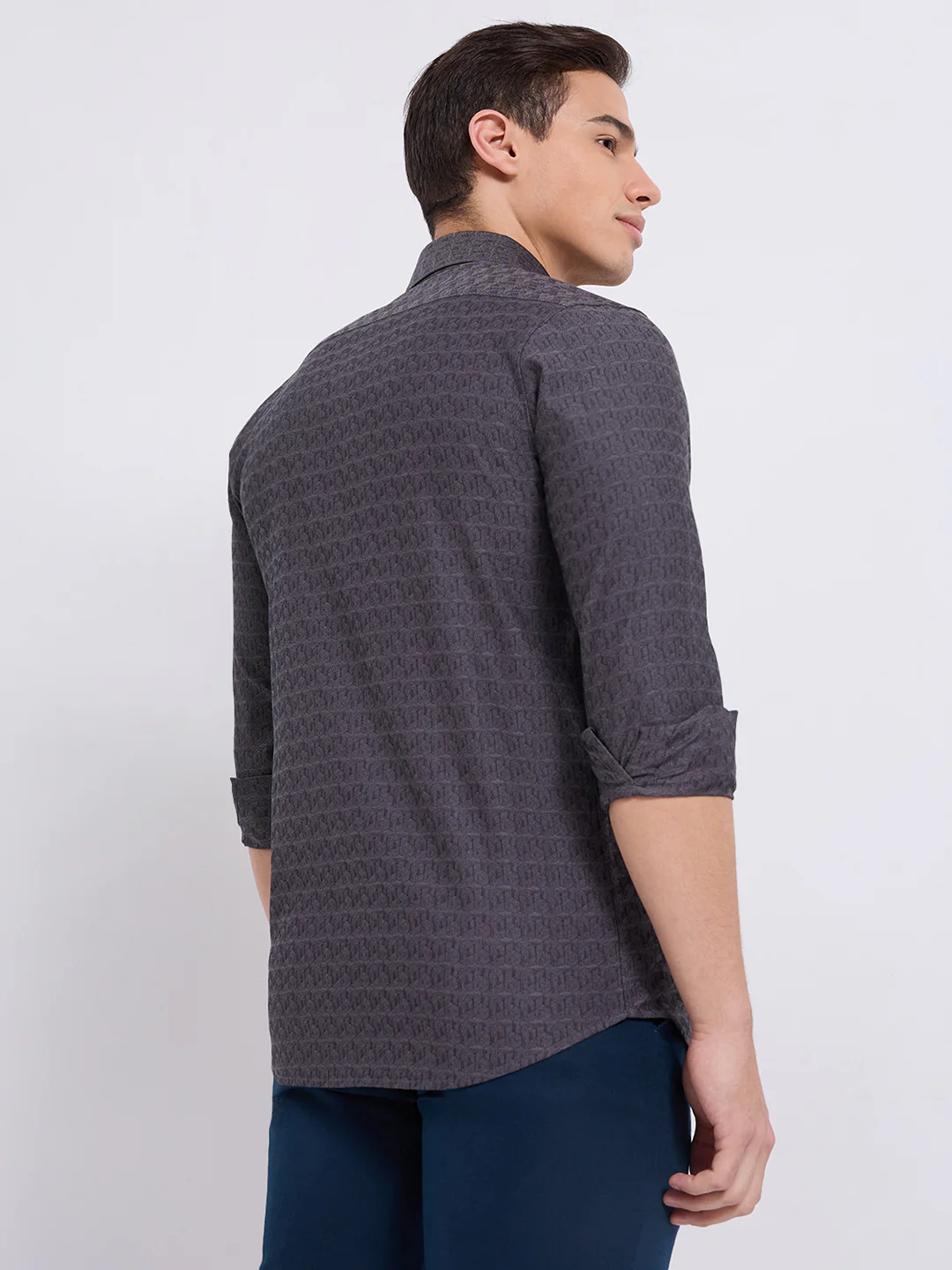 Colorplus Men Grey Jacquard Regular Fit Cotton Casual Shirt - Image 5