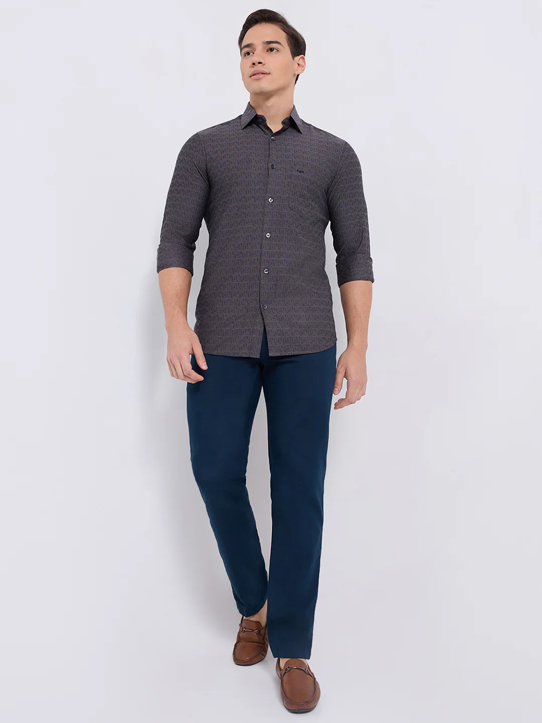 Colorplus Men Grey Jacquard Regular Fit Cotton Casual Shirt - Image 6
