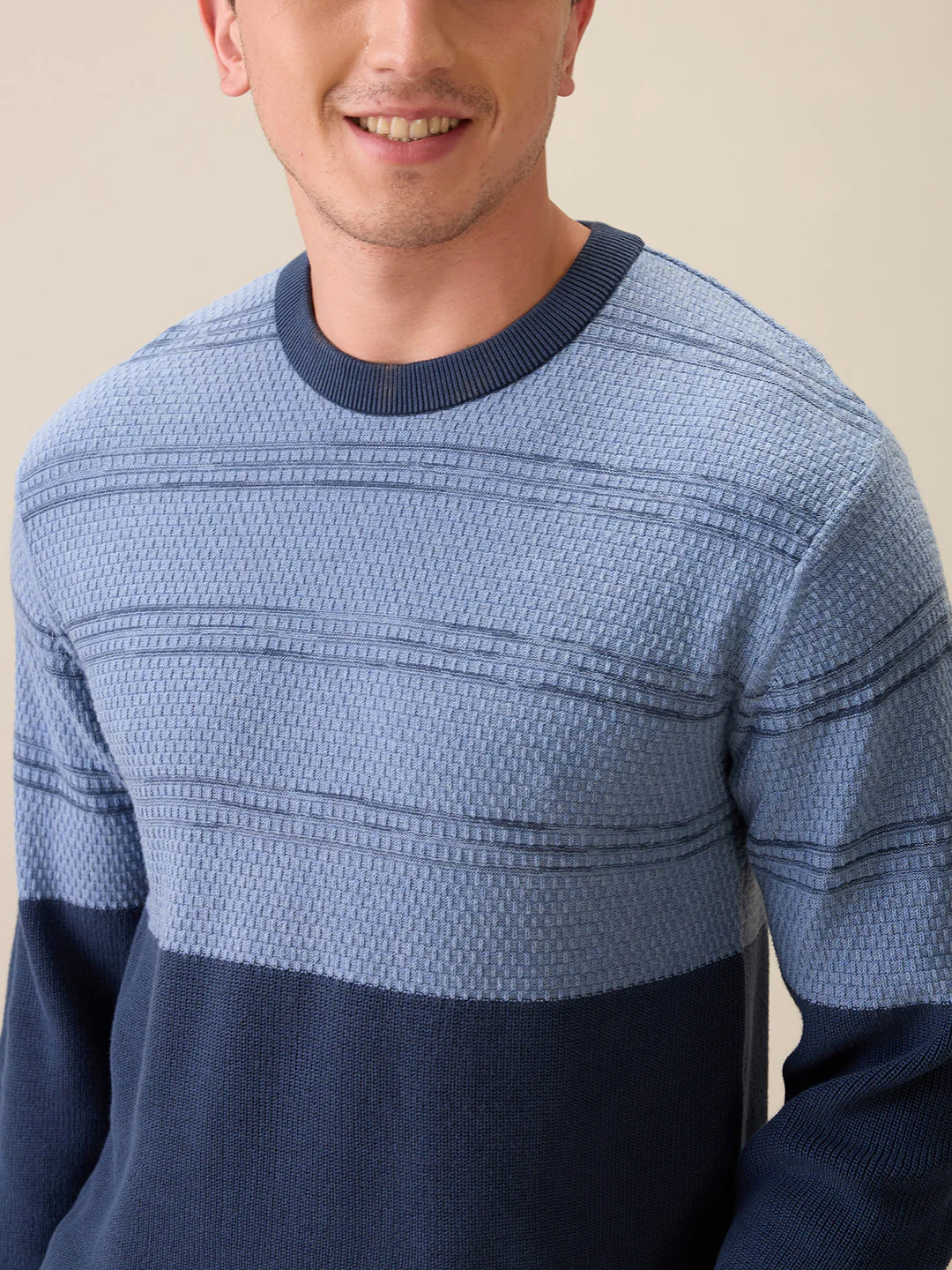 Colorplus Men Grey Jacquard Regular Fit Cotton Full Sleeve Round Neck Collar Sweater - Image 6