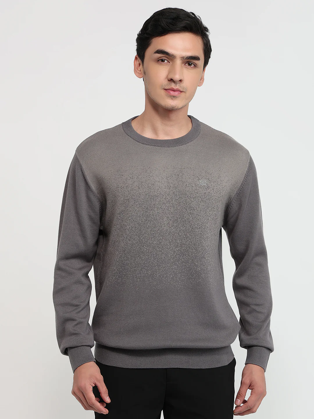 Colorplus Men Grey Jacquard Regular Fit Cotton Sweatshirt