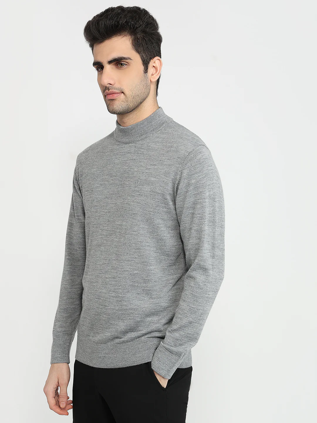 Colorplus Men Grey Plain Regular Fit Marino Blend Sweatshirt - Image 2