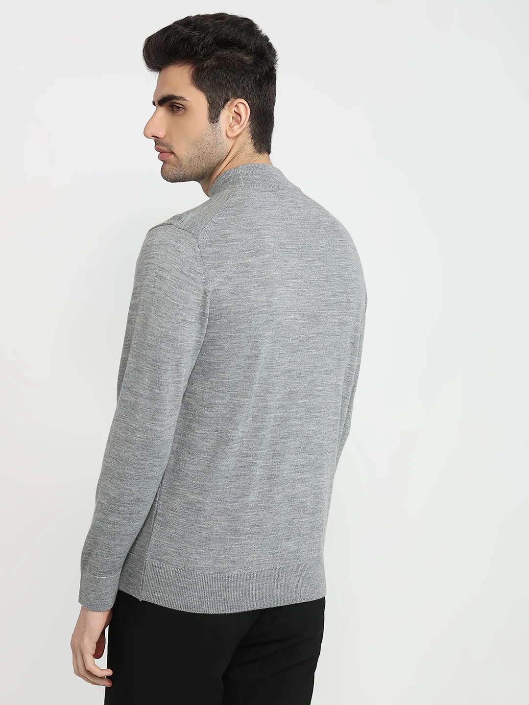 Colorplus Men Grey Plain Regular Fit Marino Blend Sweatshirt - Image 4
