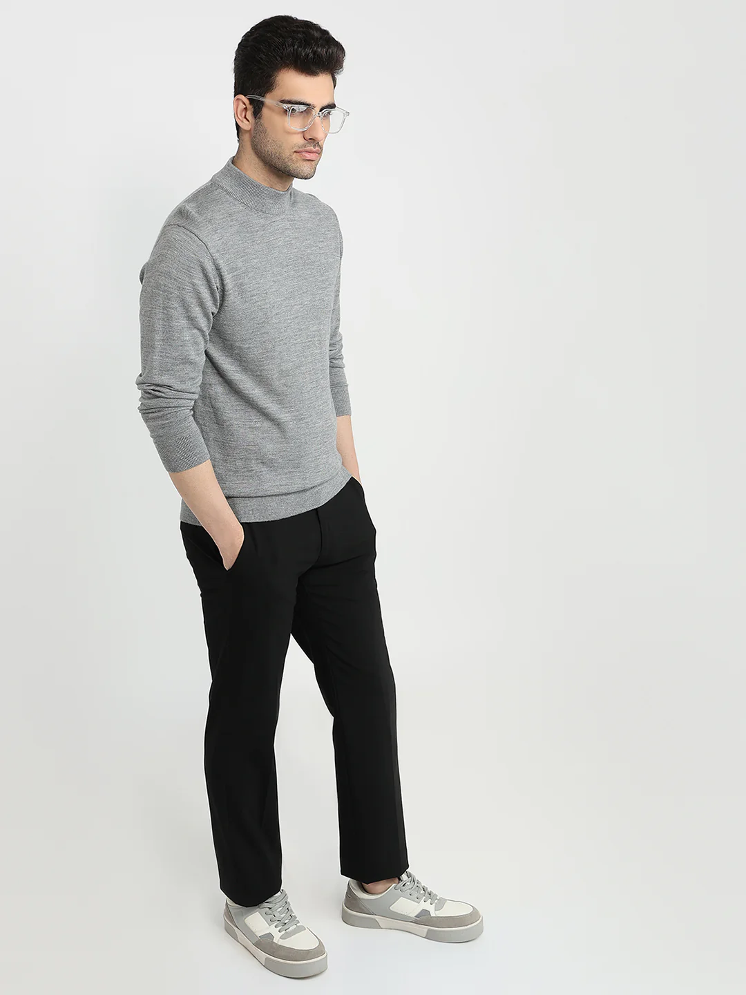 Colorplus Men Grey Plain Regular Fit Marino Blend Sweatshirt - Image 5
