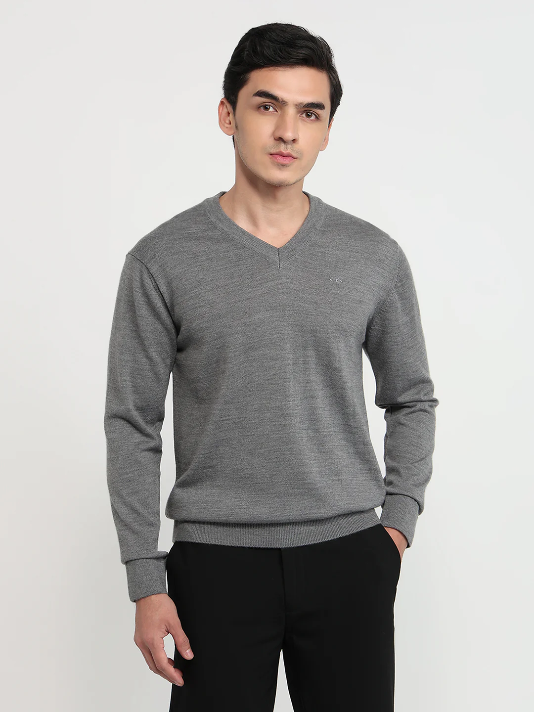 Colorplus Men Grey Plain Regular Fit Wool Blend Sweatshirt