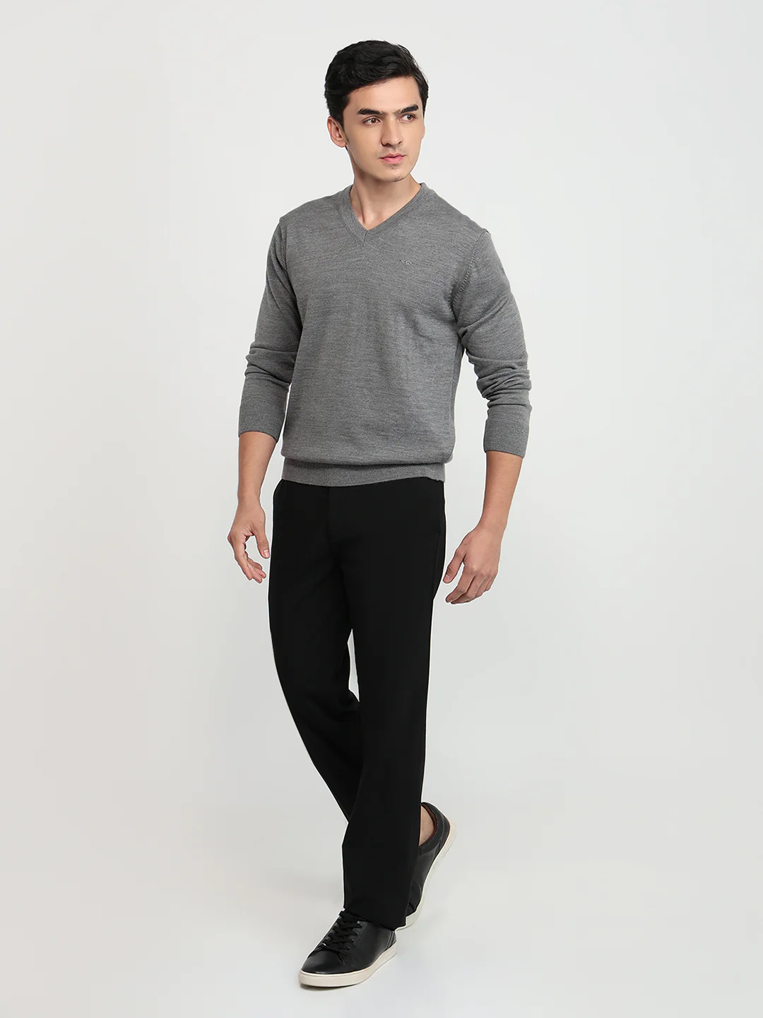 Colorplus Men Grey Plain Regular Fit Wool Blend Sweatshirt - Image 5