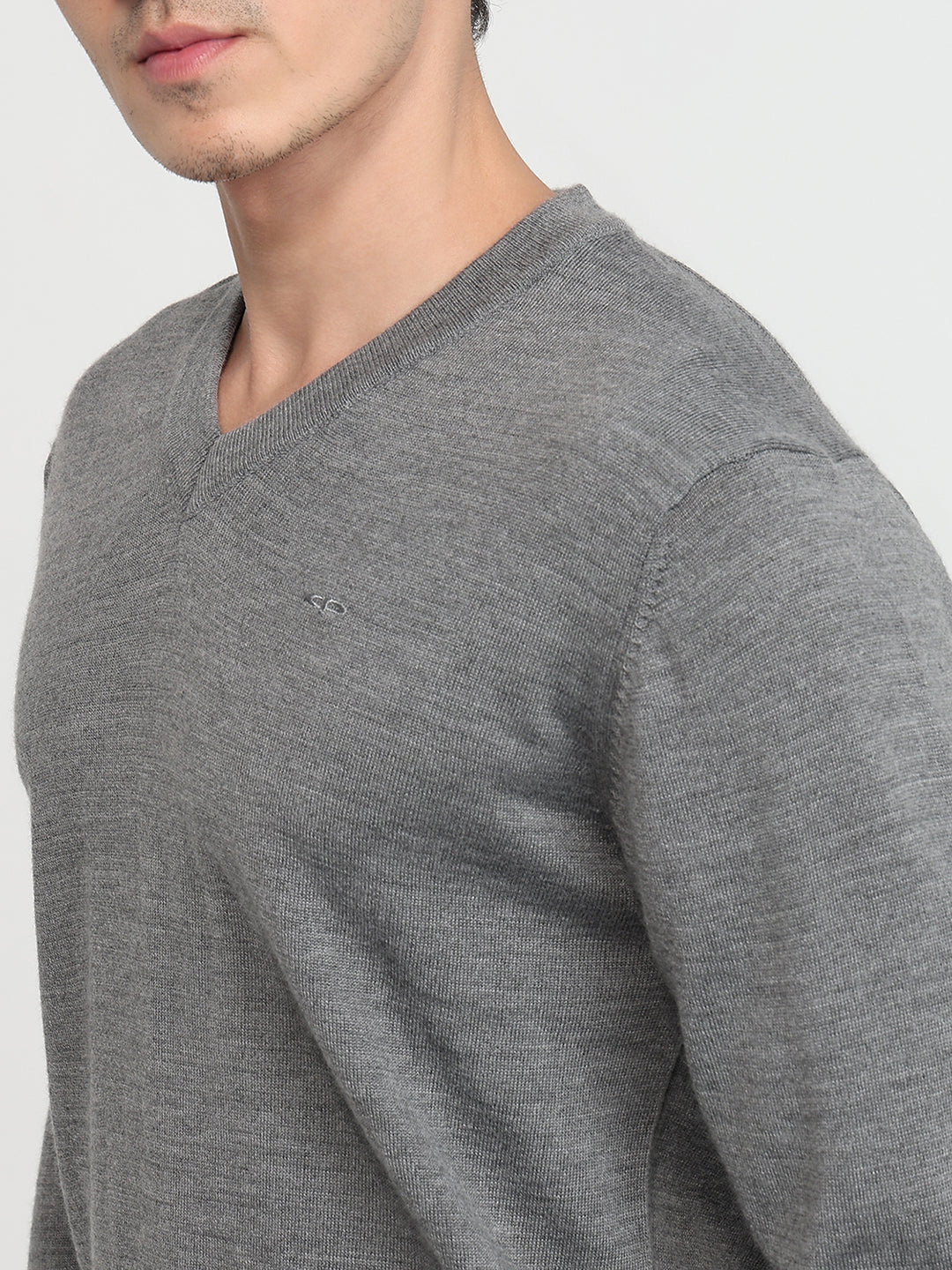 Colorplus Men Grey Plain Regular Fit Wool Blend Sweatshirt - Image 6
