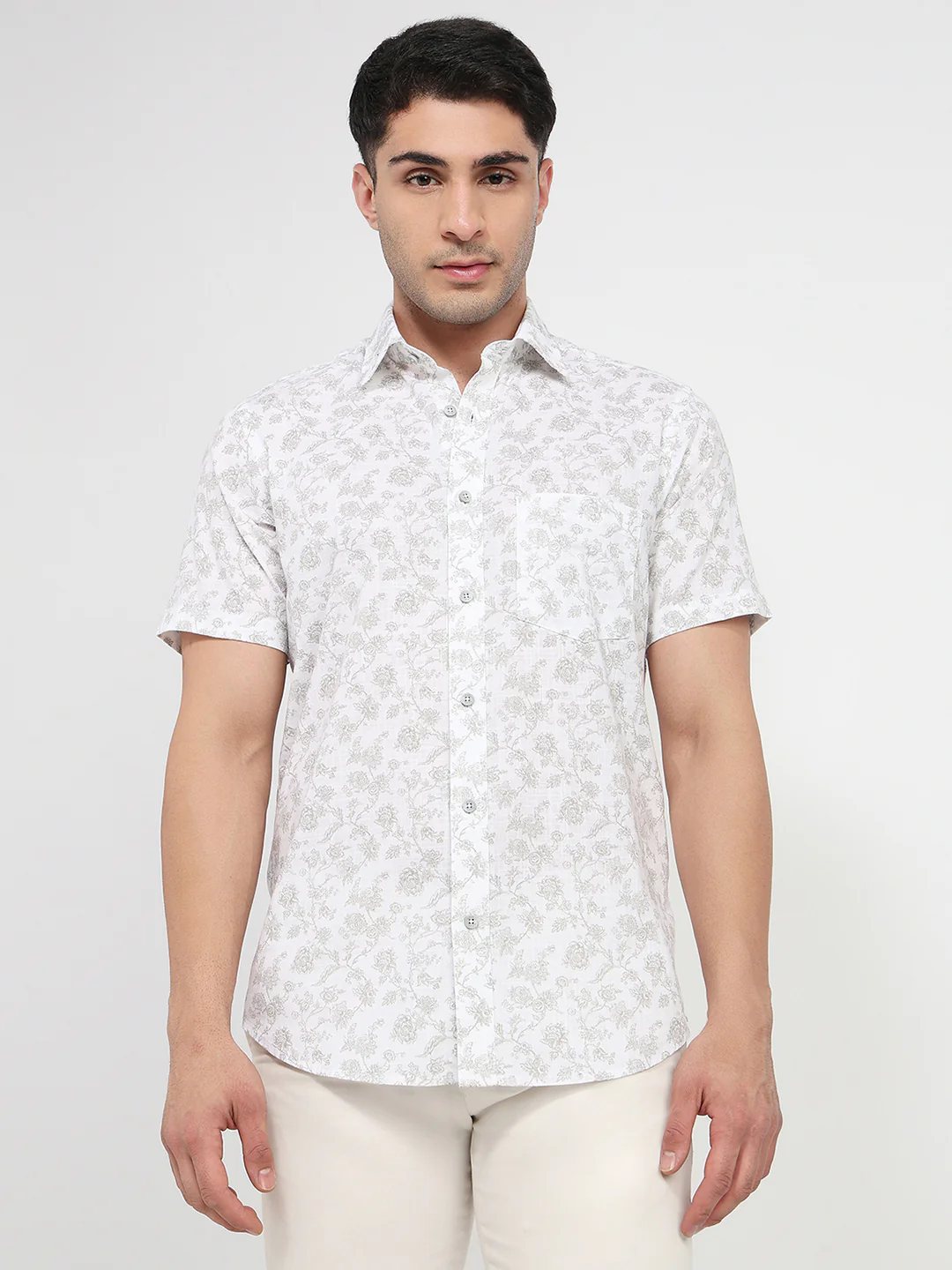 Colorplus Men Grey Print Regular Fit Cotton Shirt