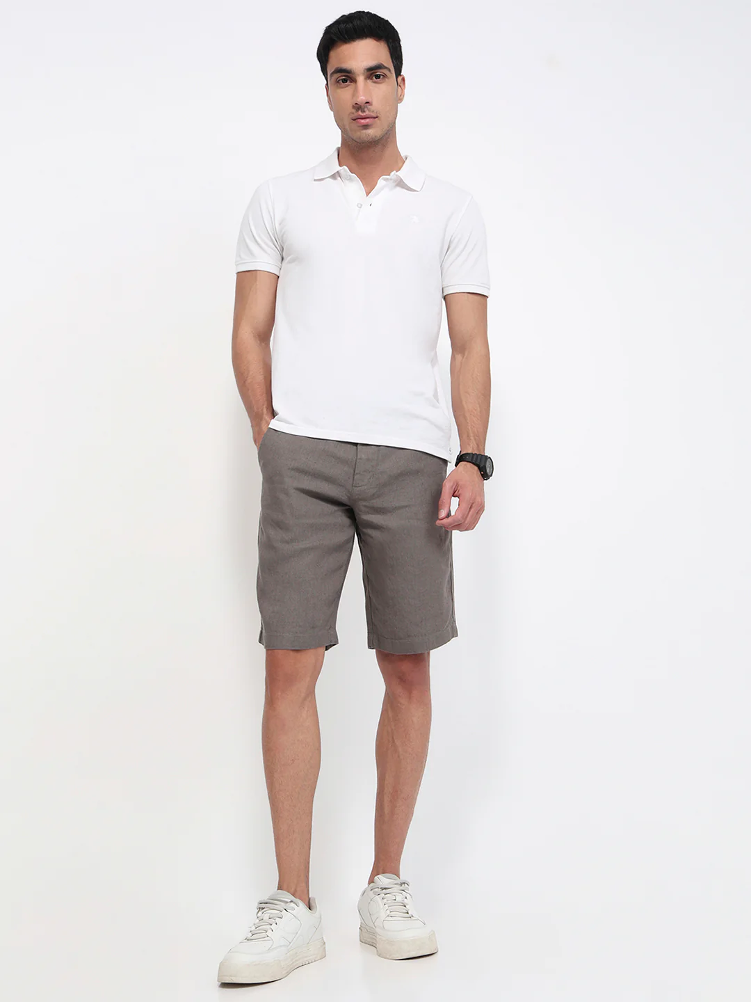 Colorplus Men Grey Regular Fit Plain Linen Shorts - Image 5