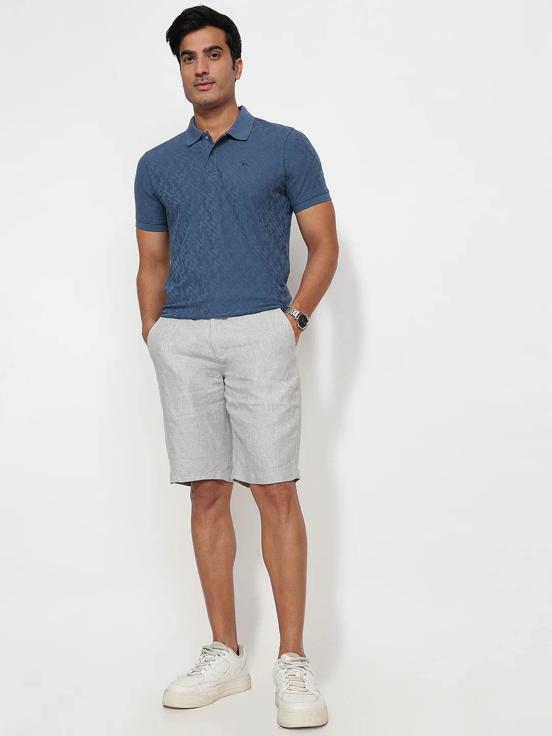 Colorplus Men Grey Regular Fit Plain Linen Shorts - Image 5