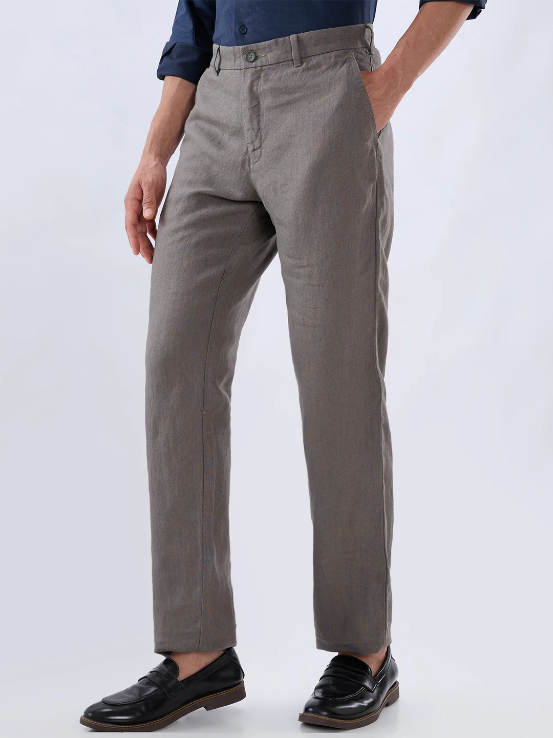 Colorplus Men Grey Regular Fit Plain Linen Trouser - Image 3