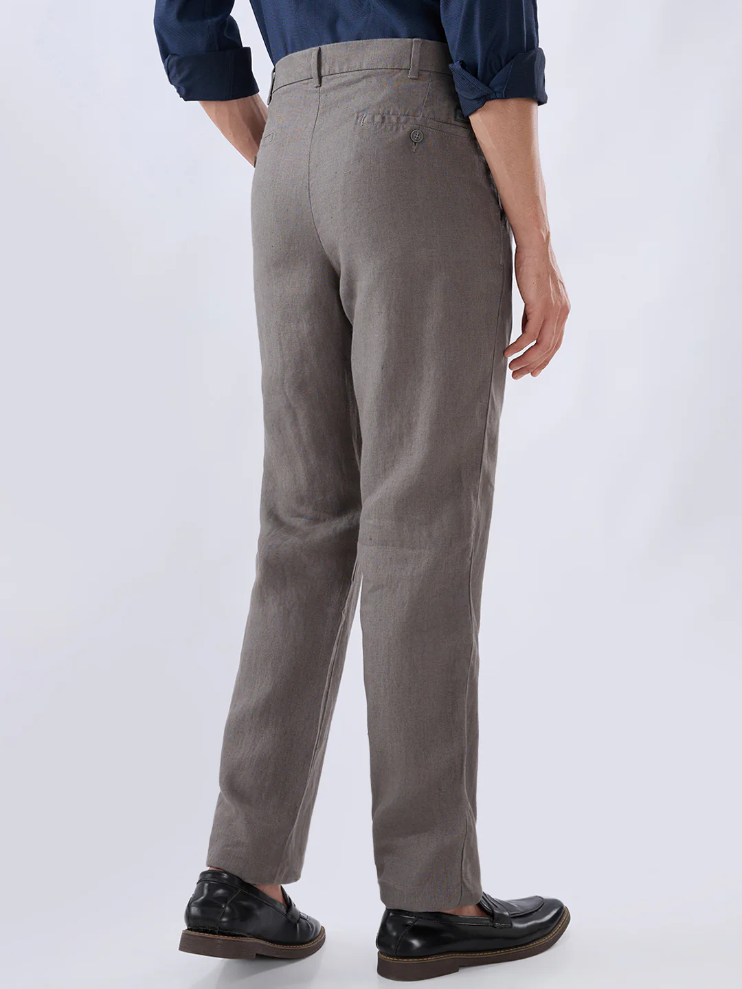 Colorplus Men Grey Regular Fit Plain Linen Trouser - Image 4