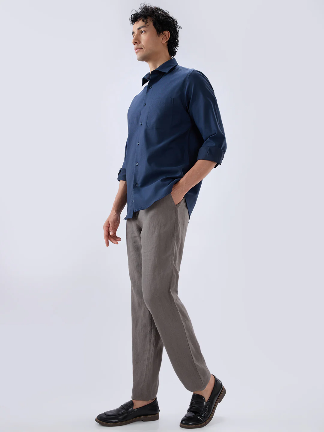 Colorplus Men Grey Regular Fit Plain Linen Trouser - Image 5