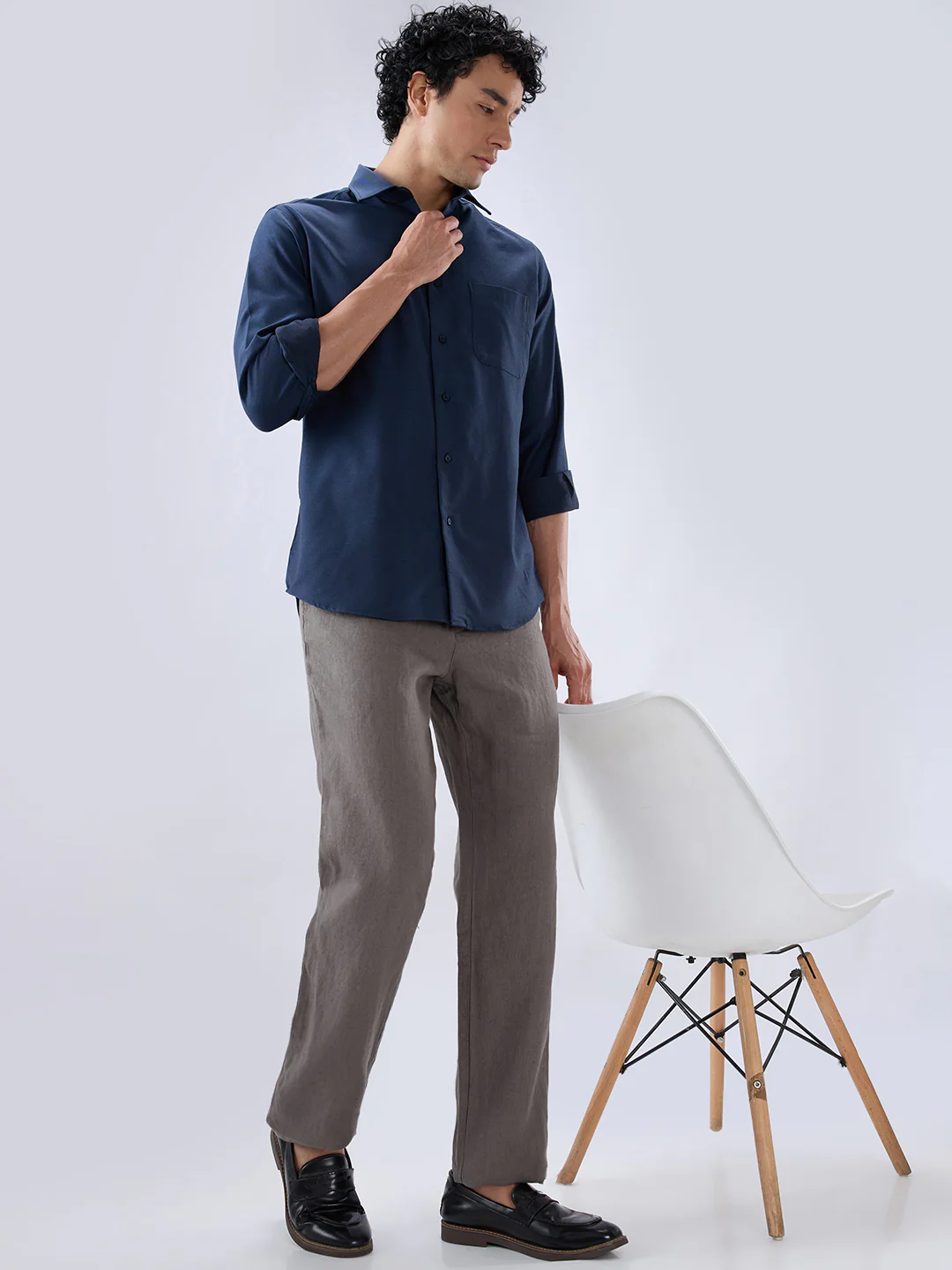 Colorplus Men Grey Regular Fit Plain Linen Trouser - Image 7