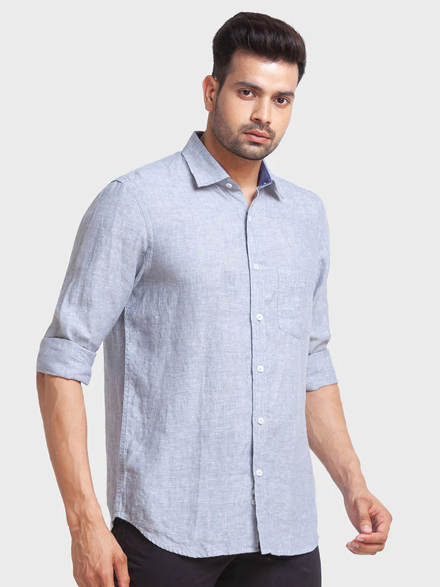 Colorplus Men Grey Self Design Tailored Fit Full Sleeve Spread Collar Shirt - Image 2