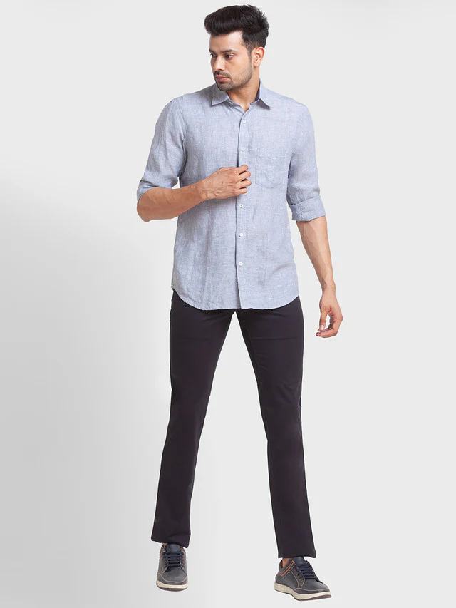 Colorplus Men Grey Self Design Tailored Fit Full Sleeve Spread Collar Shirt - Image 5