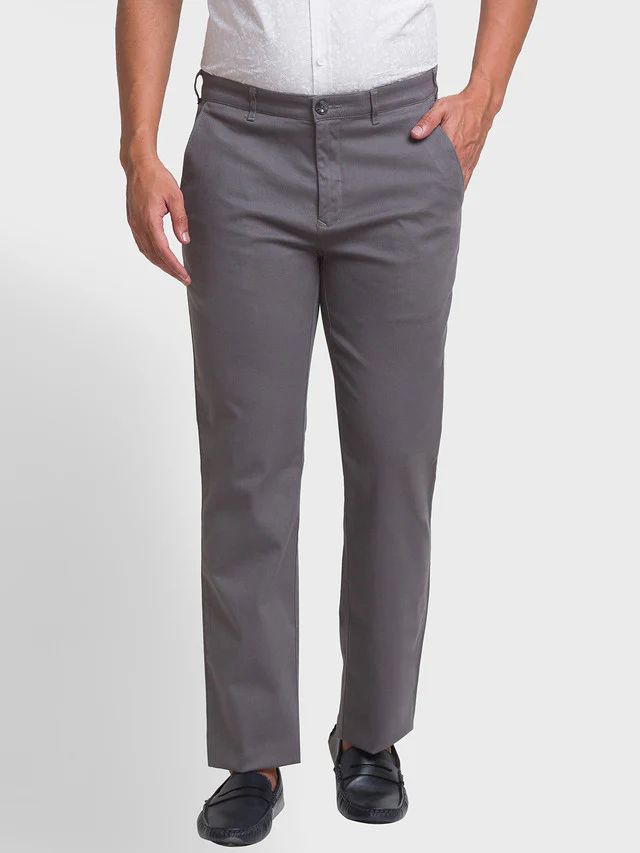 Colorplus Men Grey Self Design Tailored Fit Trouser