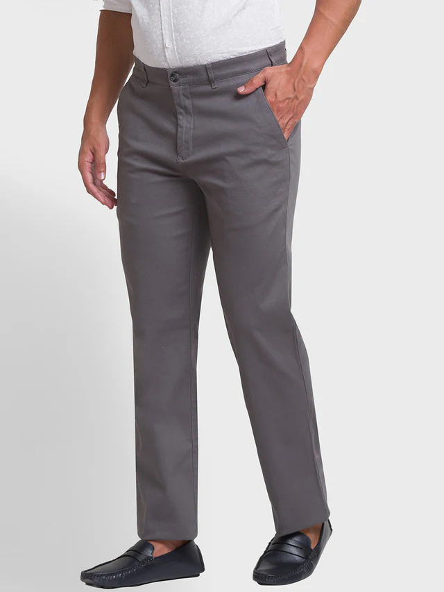 Colorplus Men Grey Self Design Tailored Fit Trouser - Image 3