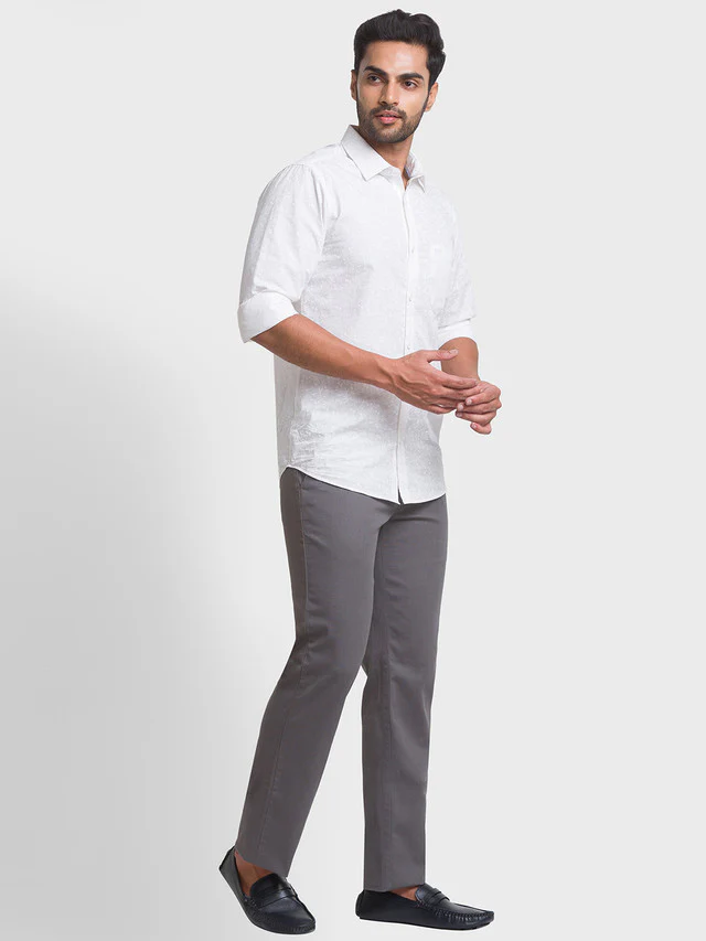 Colorplus Men Grey Self Design Tailored Fit Trouser - Image 5