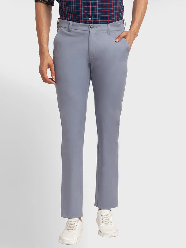 Colorplus Men Grey Solid Contemporary Fit Trouser