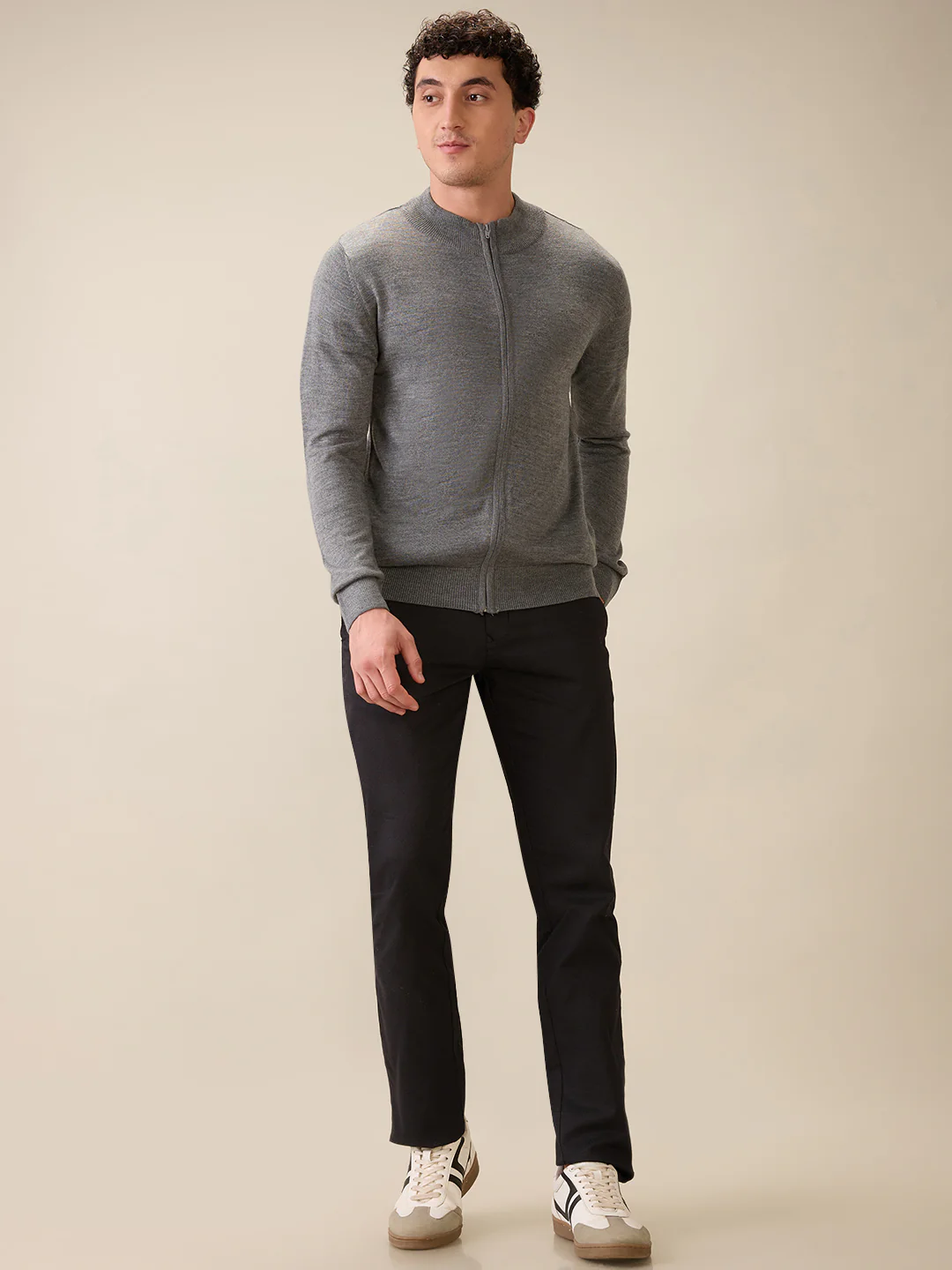 Colorplus Men Grey Solid Regular Fit Acro Blend Full Sleeve V Neck Collar Sweater - Image 5