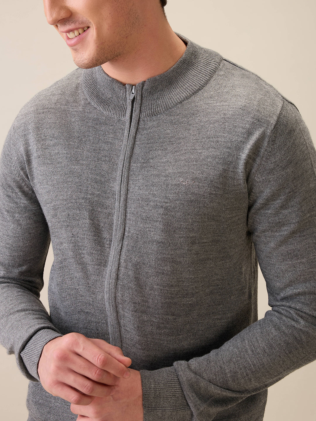 Colorplus Men Grey Solid Regular Fit Acro Blend Full Sleeve V Neck Collar Sweater - Image 6
