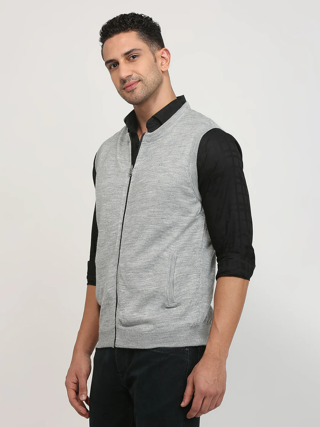 Colorplus Men Grey Solid Regular Fit Acrylic Blend Sweater - Image 2
