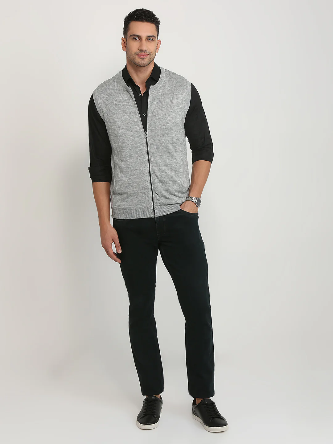 Colorplus Men Grey Solid Regular Fit Acrylic Blend Sweater - Image 5
