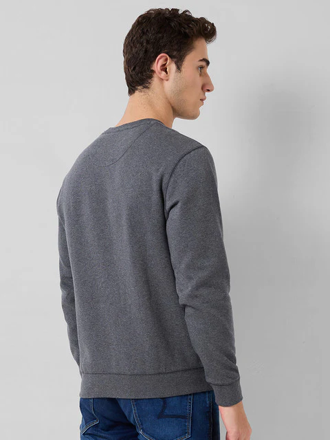 Colorplus Men Grey Solid Regular Fit Cotton Blend Sweatshirt - Image 3