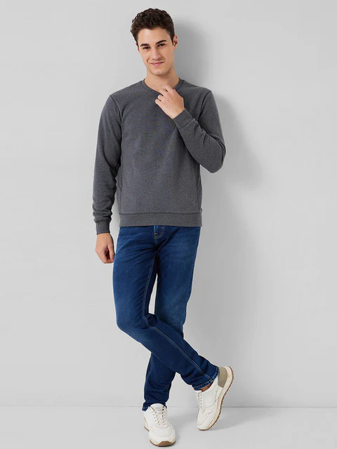 Colorplus Men Grey Solid Regular Fit Cotton Blend Sweatshirt - Image 4