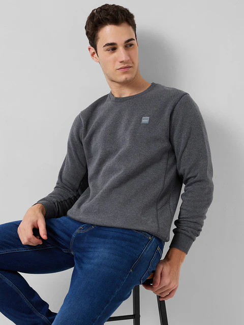 Colorplus Men Grey Solid Regular Fit Cotton Blend Sweatshirt - Image 7