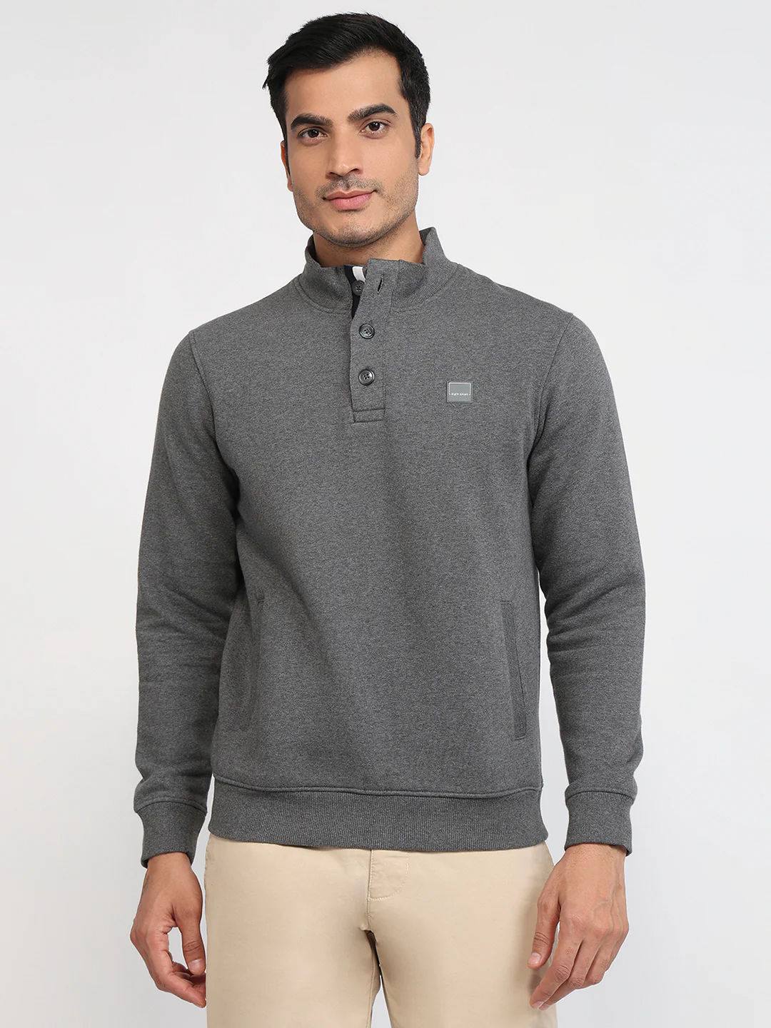 Colorplus Men Grey Solid Regular Fit Cotton Blend Sweatshirt