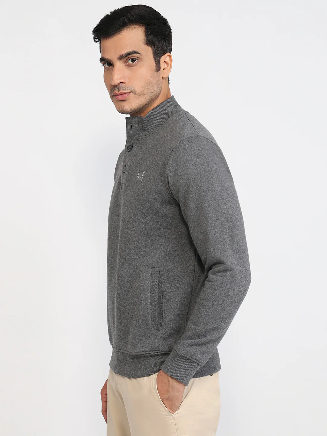 Colorplus Men Grey Solid Regular Fit Cotton Blend Sweatshirt - Image 2
