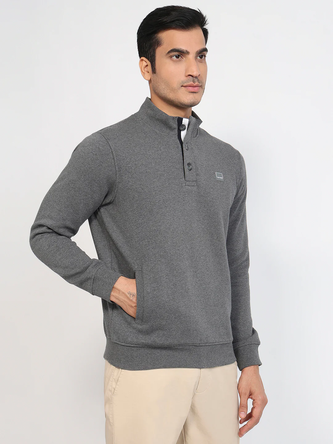Colorplus Men Grey Solid Regular Fit Cotton Blend Sweatshirt - Image 3