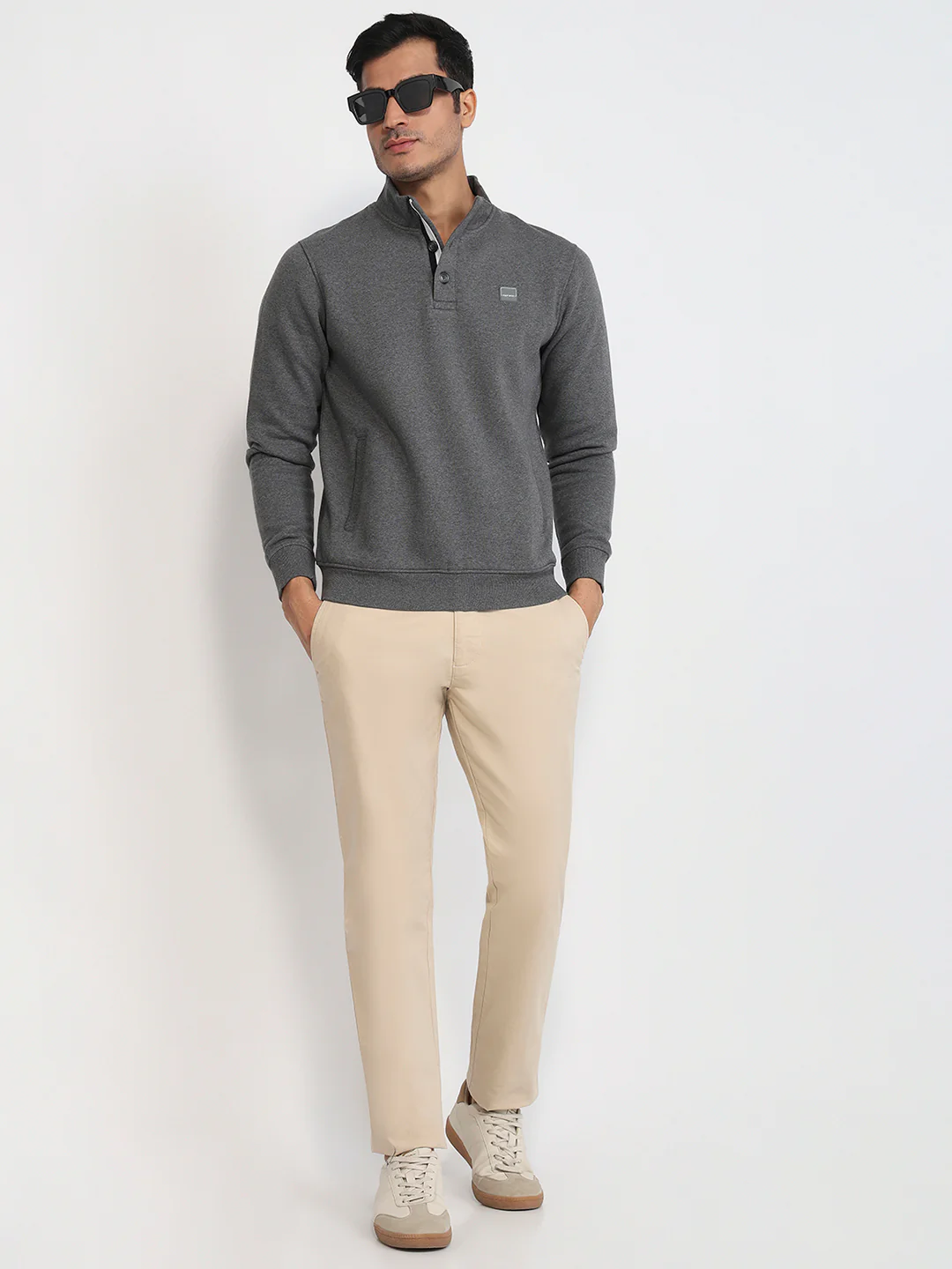 Colorplus Men Grey Solid Regular Fit Cotton Blend Sweatshirt - Image 5