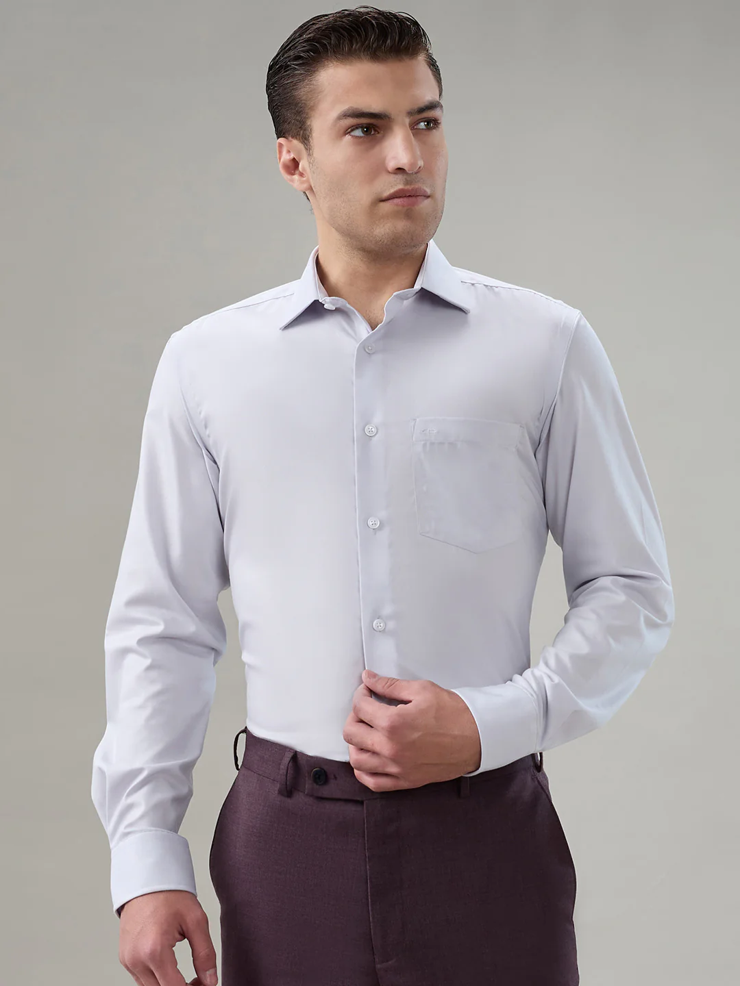 Colorplus Men Grey Solid Regular Fit Cotton Casual Shirt