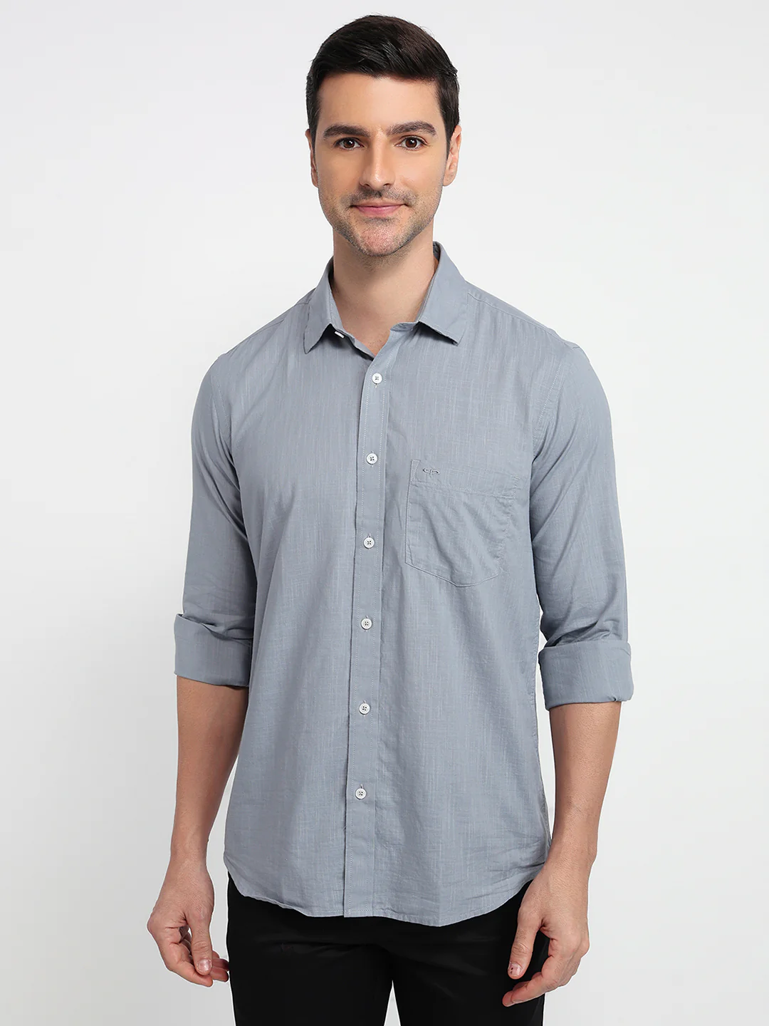 Colorplus Men Grey Solid Regular Fit Cotton Casual Shirt