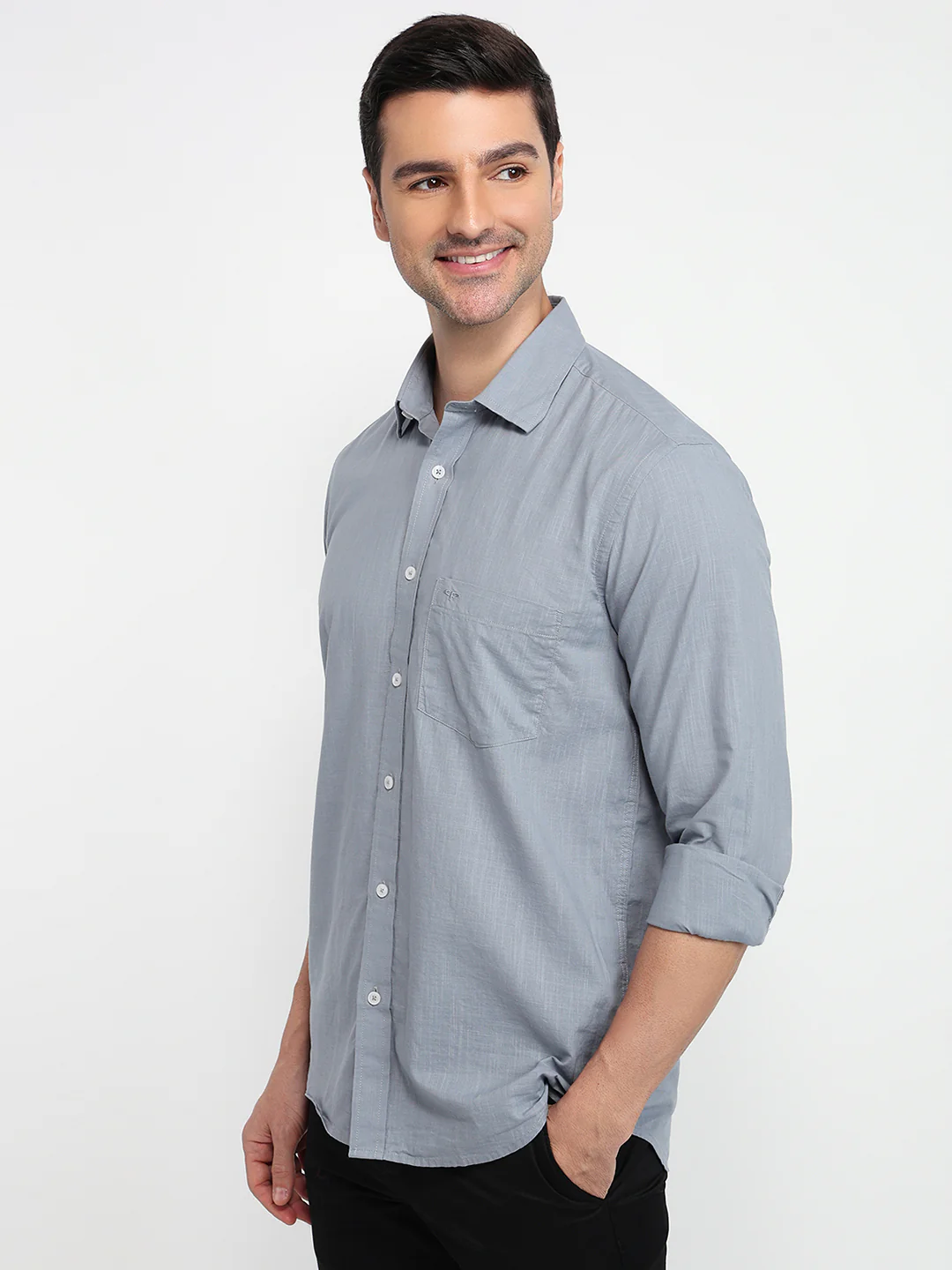 Colorplus Men Grey Solid Regular Fit Cotton Casual Shirt - Image 2