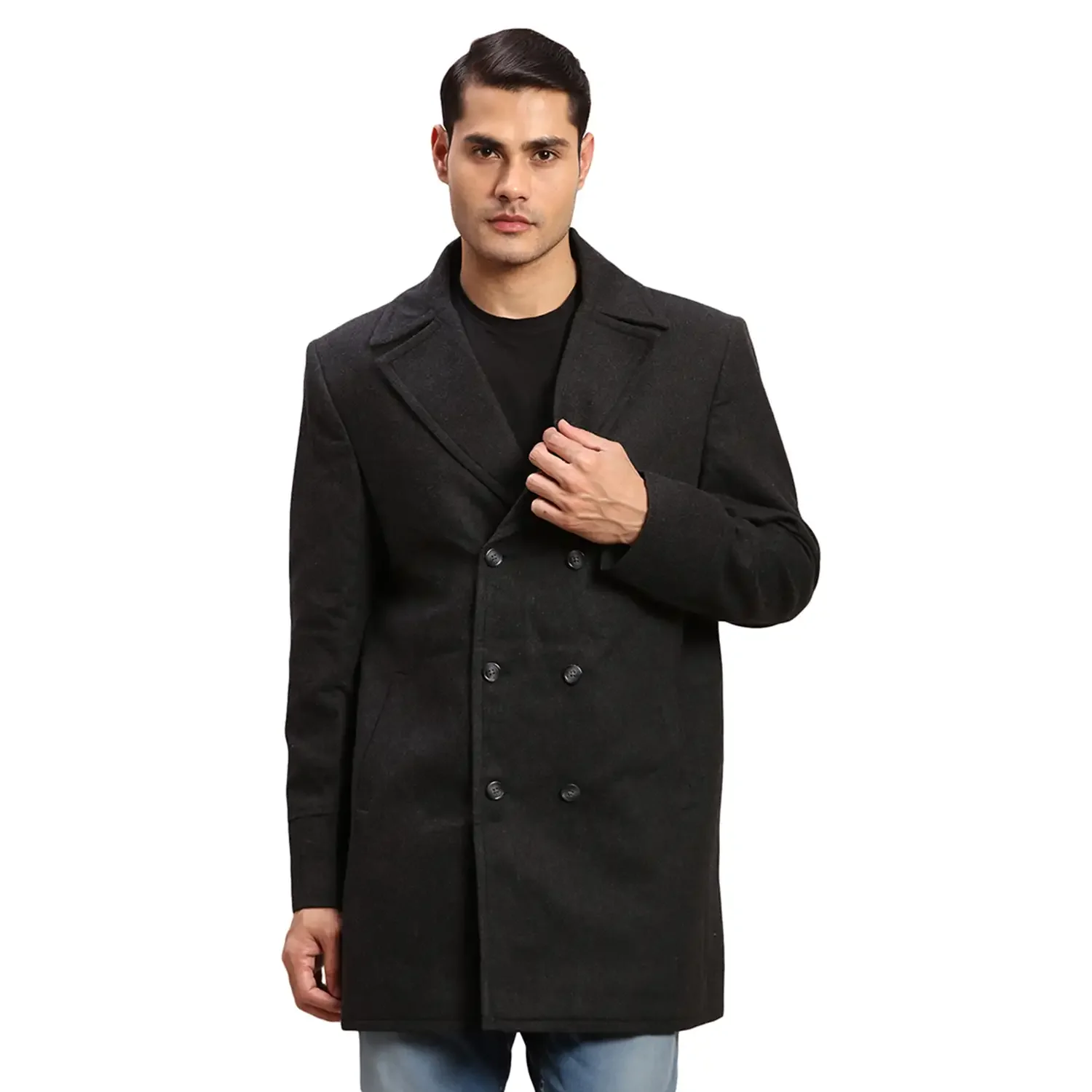 Colorplus Men Grey Solid Regular Fit Wool Blend Bomber Jacket
