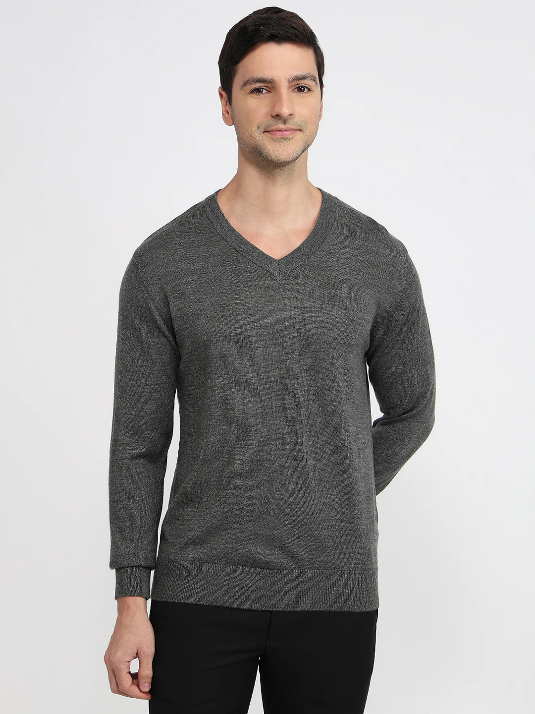 Colorplus Men Grey Solid Regular Fit Wool Blend Sweatshirt