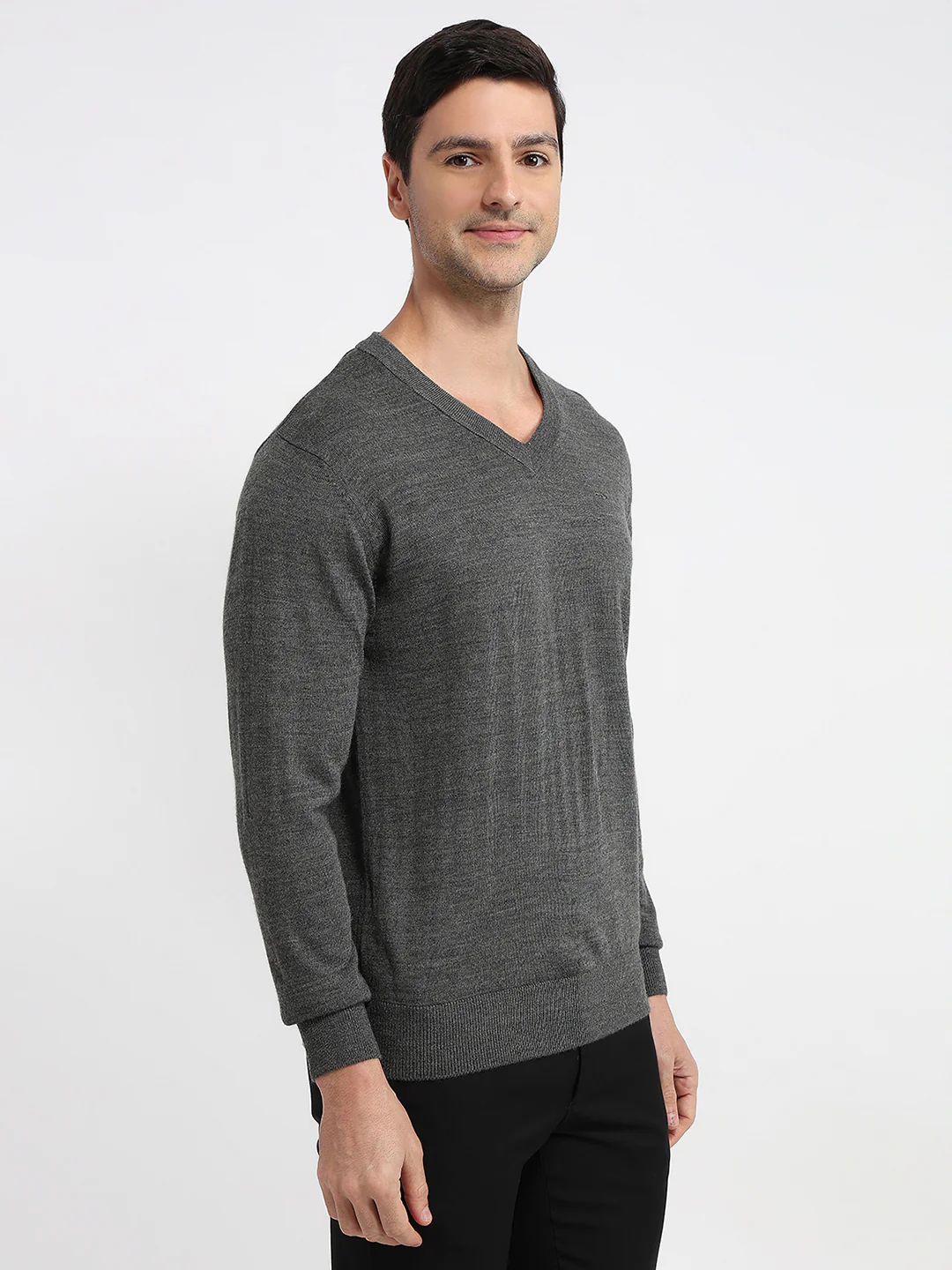 Colorplus Men Grey Solid Regular Fit Wool Blend Sweatshirt - Image 3