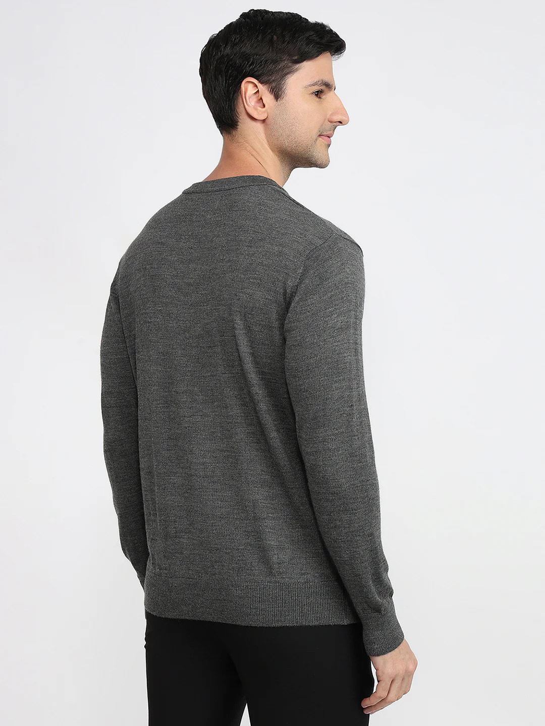 Colorplus Men Grey Solid Regular Fit Wool Blend Sweatshirt - Image 4